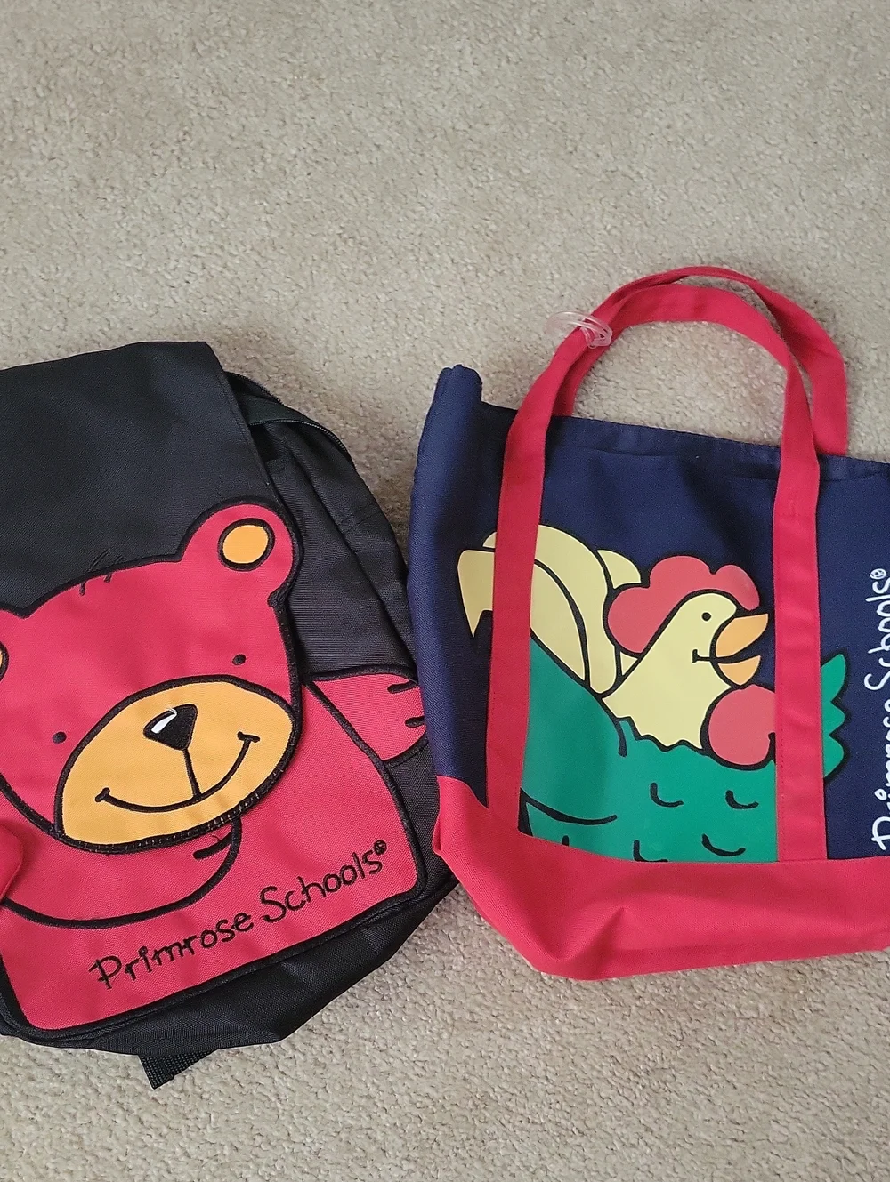 PRIMROSE SCHOOLS Bear Backpack And Blue Rooster Tote. Pre-School.
